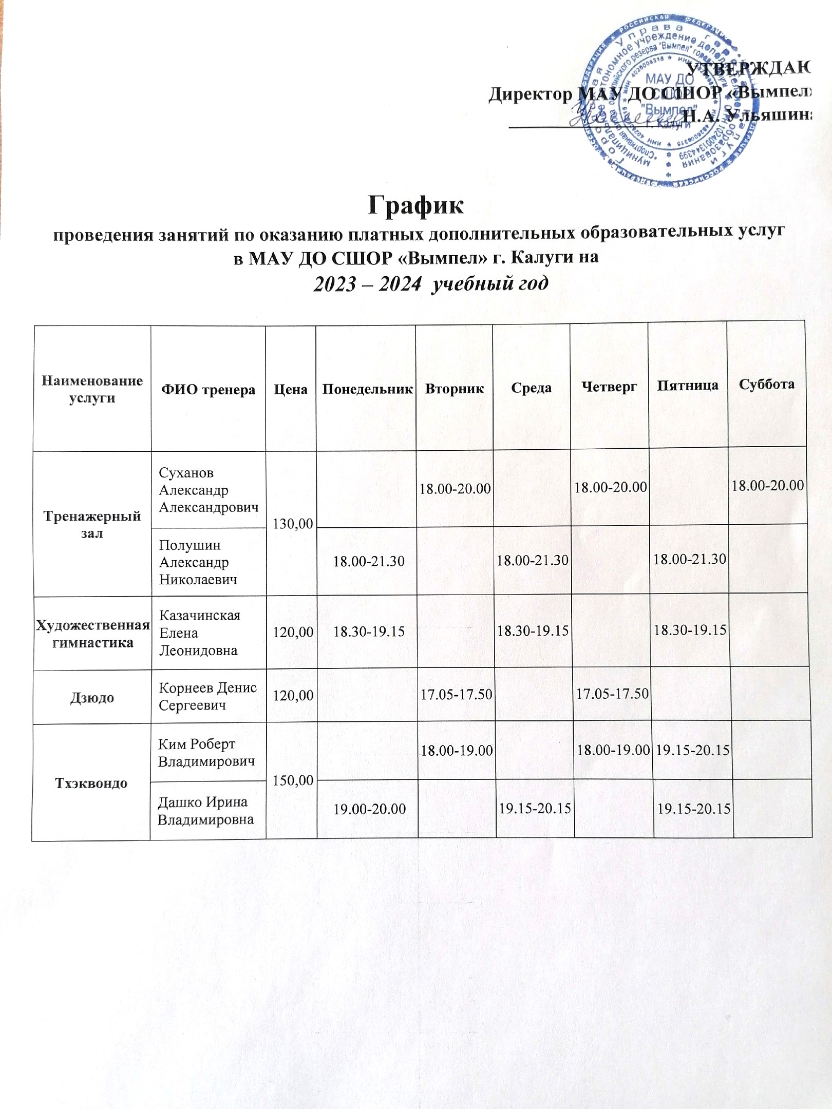 Платные образовательные услуги | Официальный сайт СШОР. Спортивная школа « Вымпел» в г. Калуге